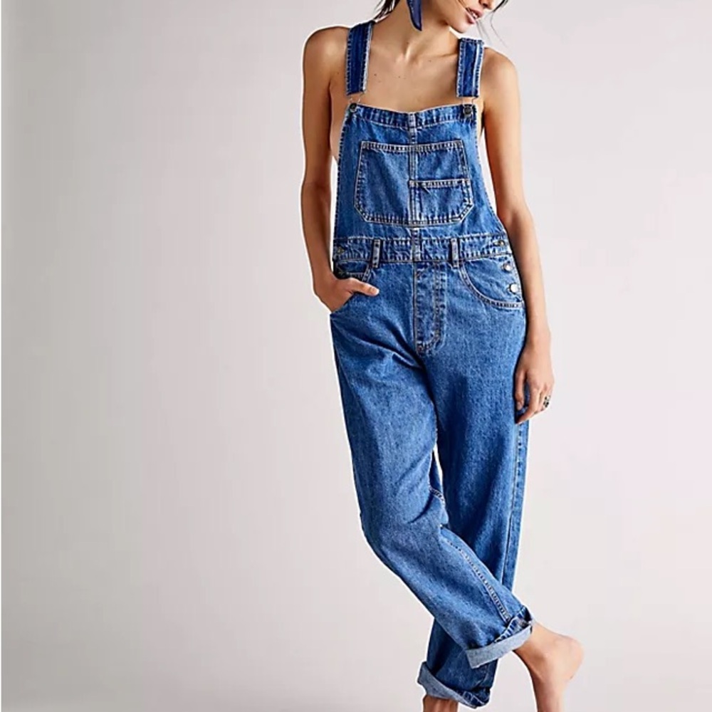 Free People Classic Blue Denim Overalls